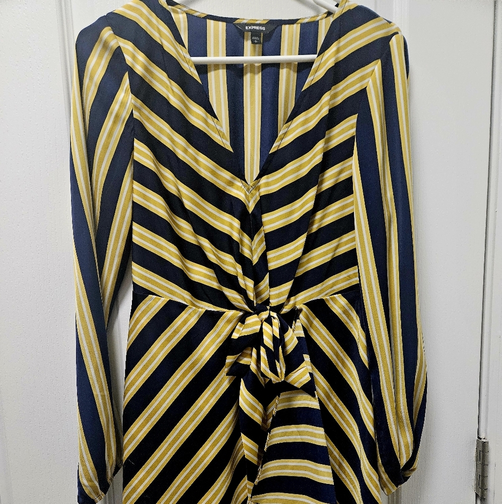 Express Long Sleeve Dress with Navy and Yellow Stripes